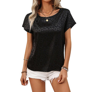 Commuting style satin jacquard short - sleeved T-shirt loose pullover - Negative Apparel