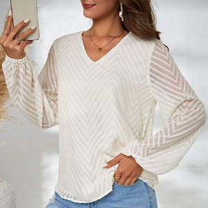 Commuting wind semi - transparent long - sleeved shirt loose jacquard pullover shirt women's clothing - Negative Apparel