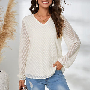 Commuting wind semi - transparent long - sleeved shirt loose jacquard pullover shirt women's clothing - Negative Apparel