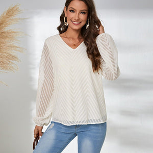 Commuting wind semi - transparent long - sleeved shirt loose jacquard pullover shirt women's clothing - Negative Apparel