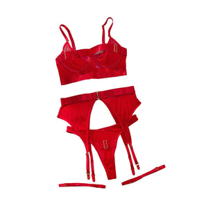 Complex Craftsmanship Perspective Mesh Hollow Body Shaping Fun Four - piece Lingerie Set - Negative Apparel