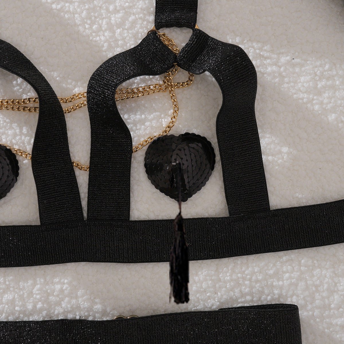 Complex process metal chain decoration pure desire hollow body sculpting sexy underwear split set - Negative Apparel