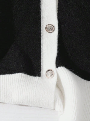 Contrast Color Collar Long Sleeve Casual Knitted Cardigan FD - Negative Apparel