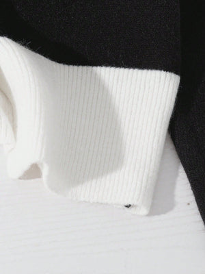 Contrast Color Collar Long Sleeve Casual Knitted Cardigan FD - Negative Apparel