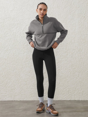 Contrast color zipper high collar drawstring hem long sleeve sweatshirt - Negative Apparel