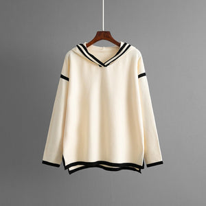 Contrasting colors split - ended long - sleeved hooded sweater wide - leg pants trousers two - piece set - Negative Apparel