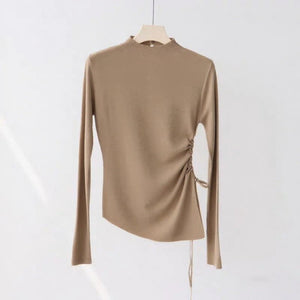 Core - spun yarn European semi - turtleneck long - sleeved knitted sweater women's autumn and winter slim - fitting and thin bottoming shirt, unique irregular top - Negative Apparel