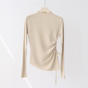 Core - spun yarn European semi - turtleneck long - sleeved knitted sweater women's autumn and winter slim - fitting and thin bottoming shirt, unique irregular top - Negative Apparel