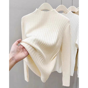 Core - spun yarn semi - turtleneck knitted sweater for women's autumn and winter super good - looking sweater Korean small fragrant style inner with medium collar bottoming top - Negative Apparel