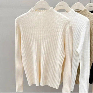 Core - spun yarn semi - turtleneck knitted sweater for women's autumn and winter super good - looking sweater Korean small fragrant style inner with medium collar bottoming top - Negative Apparel