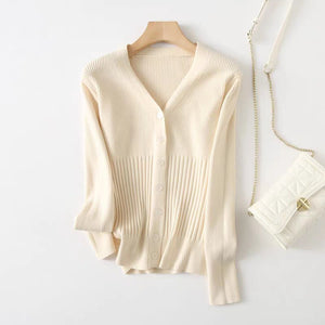 Core - spun yarn V - neck knitted cardigan women's spring new retro lazy style bottomed top slim sweater jacket women - Negative Apparel