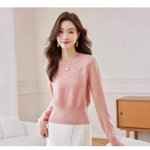Core - spun yarn waist sweater women's autumn and winter 2025 new foreign - style small pullover with knitted bottoming shirt inside - Negative Apparel