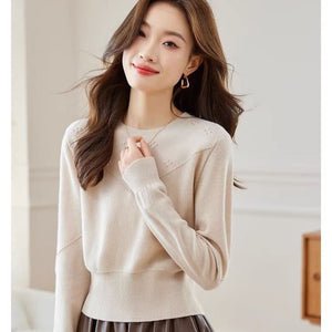 Core - spun yarn waist sweater women's autumn and winter 2025 new foreign - style small pullover with knitted bottoming shirt inside - Negative Apparel