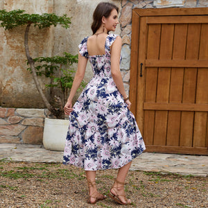 Cotton lotus leaf sleeve vest, long skirt, holiday style temperament swinging dress - Negative Apparel