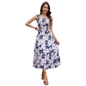 Cotton lotus leaf sleeve vest, long skirt, holiday style temperament swinging dress - Negative Apparel