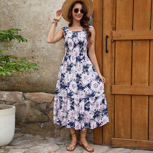 Cotton lotus leaf sleeve vest, long skirt, holiday style temperament swinging dress - Negative Apparel