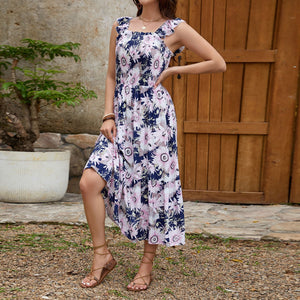 Cotton lotus leaf sleeve vest, long skirt, holiday style temperament swinging dress - Negative Apparel