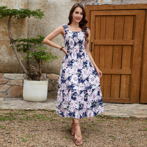 Cotton lotus leaf sleeve vest, long skirt, holiday style temperament swinging dress - Negative Apparel