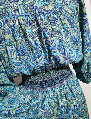 Cotton three - quarter sleeve waisted Bohemian leisure vacation beach dress - Negative Apparel