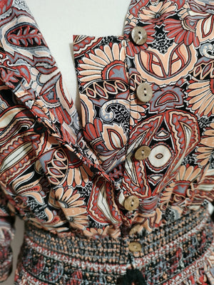 Cotton three - quarter sleeve waisted Bohemian leisure vacation beach dress - Negative Apparel