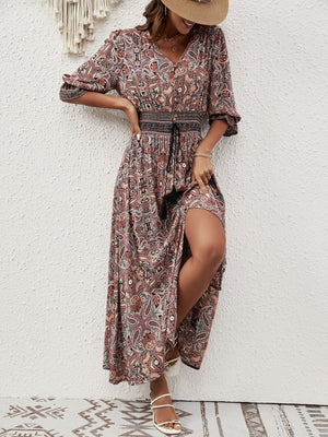 Cotton three - quarter sleeve waisted Bohemian leisure vacation beach dress - Negative Apparel
