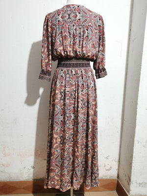 Cotton three - quarter sleeve waisted Bohemian leisure vacation beach dress - Negative Apparel