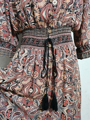 Cotton three - quarter sleeve waisted Bohemian leisure vacation beach dress - Negative Apparel