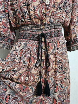 Cotton three - quarter sleeve waisted Bohemian leisure vacation beach dress - Negative Apparel