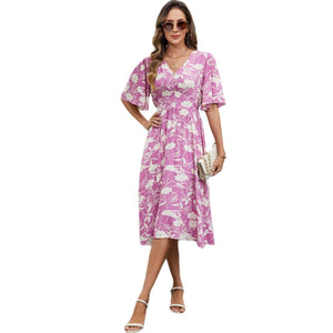 Cotton V - neck waist seaside vacation wind pendulum dress - Negative Apparel