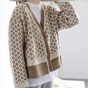 Cozy Thick V - Neck Cardigan Sweater – Geometric Pattern, Japanese & Korean Casual Chic - Negative Apparel