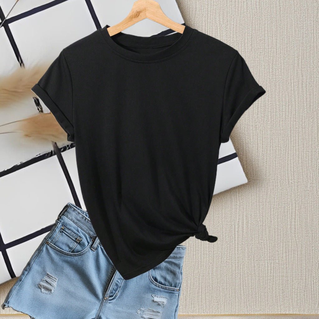 Crew neck t-shirt women's short - sleeved summer 2025 solid color new short - sleeved cotton - containing t-shirt casual versatile top - Negative Apparel