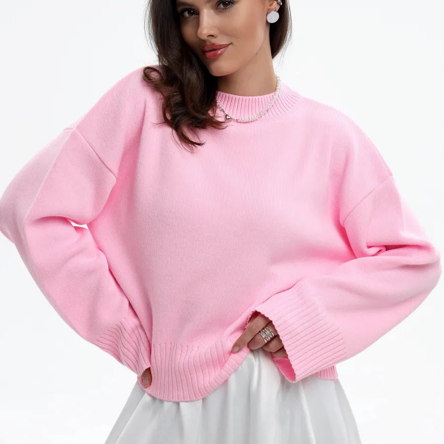 Cross - border European and American semi - turtleneck solid - color sweater women's 2025 autumn and winter new small short top knitted bottoming shirt - Negative Apparel