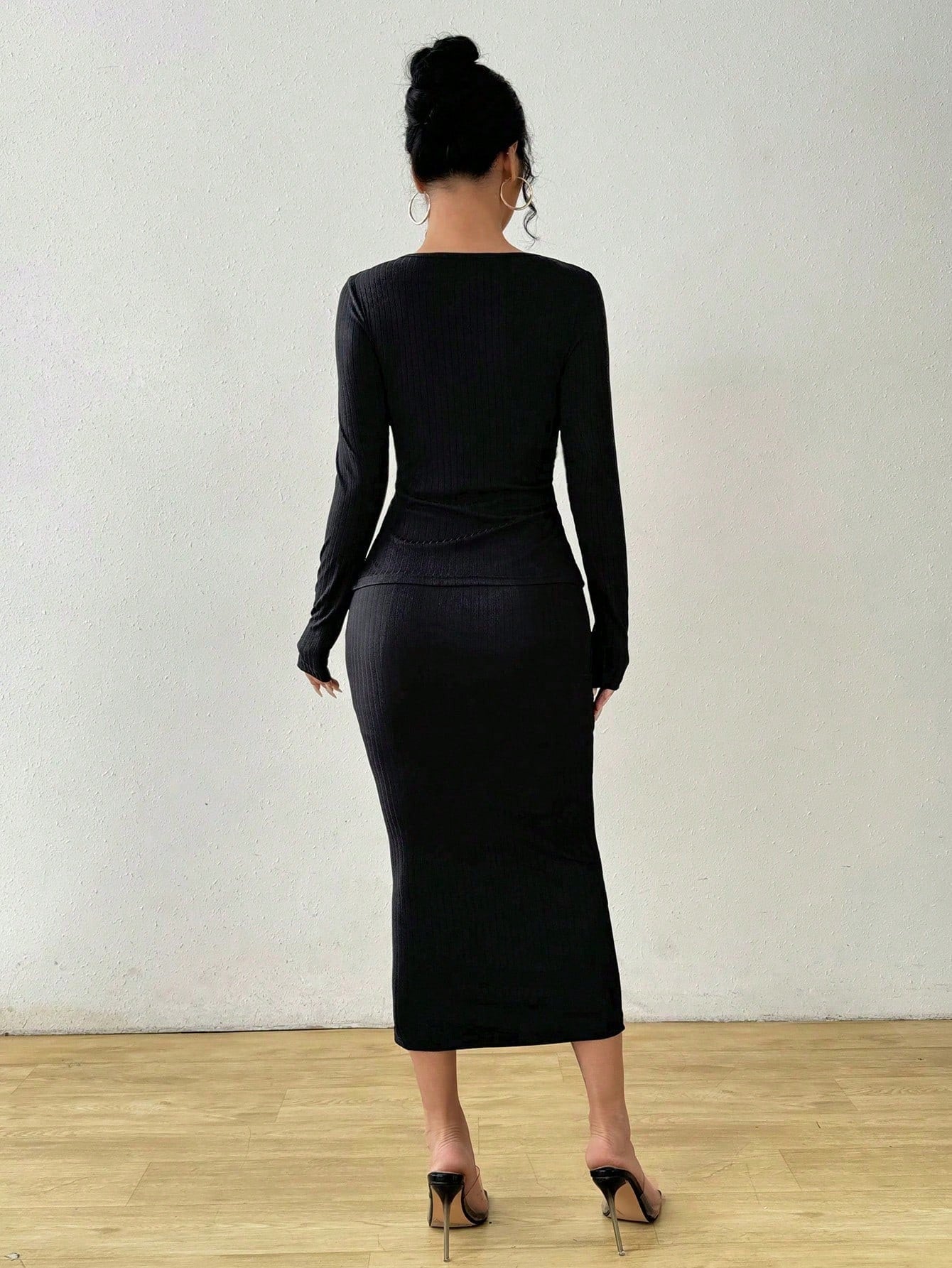 Cut Out Asymmetrical Hem Tee & Skirt - Negative Apparel