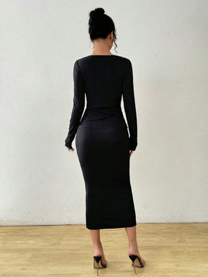 Cut Out Asymmetrical Hem Tee & Skirt - Negative Apparel