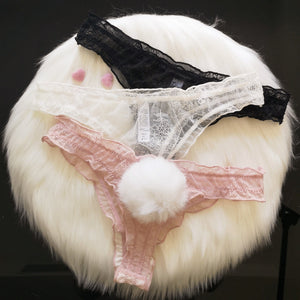 Cute Rabbit Fur Ball Underwear T - Pants T - Back thong Lace Comfortable panty - Negative Apparel
