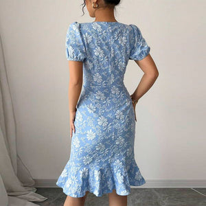 Daisy embossed dress an and n slim fishtail skirt short sleeves - Negative Apparel