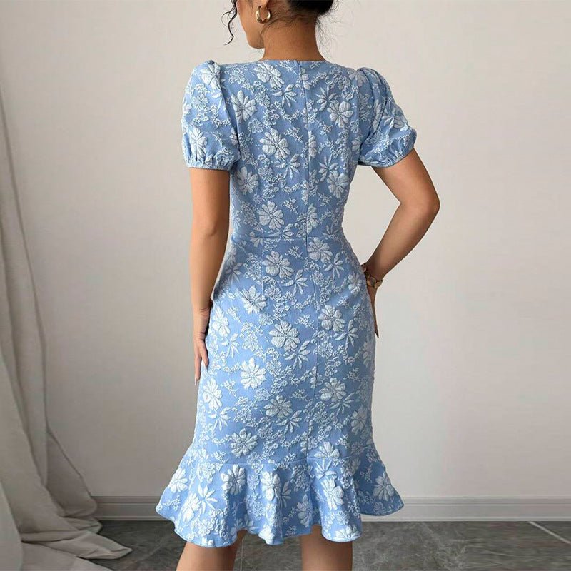 Daisy embossed dress an and n slim fishtail skirt short sleeves - Negative Apparel