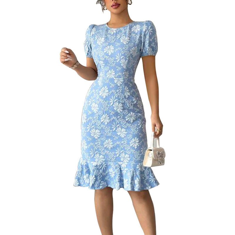 Daisy embossed dress an and n slim fishtail skirt short sleeves - Negative Apparel
