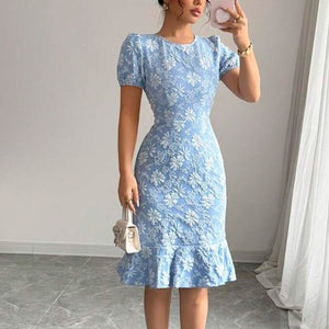 Daisy embossed dress an and n slim fishtail skirt short sleeves - Negative Apparel