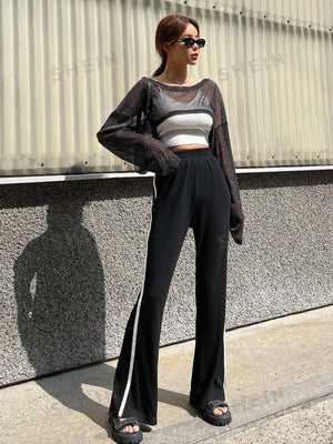 DAZY 1pc Drop Shoulder Crop Mesh Top - Negative Apparel