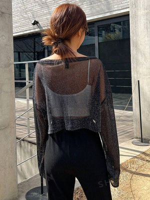 DAZY 1pc Drop Shoulder Crop Mesh Top - Negative Apparel