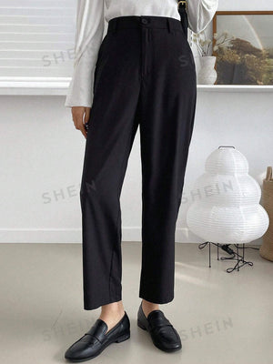 DAZY Solid Color Straight Leg Long Women'S Suit Trousers - Negative Apparel