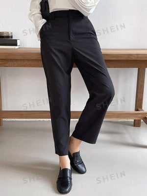 DAZY Solid Color Straight Leg Long Women'S Suit Trousers - Negative Apparel