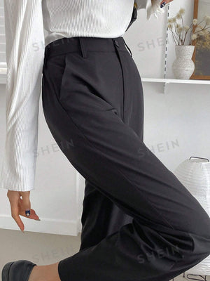 DAZY Solid Color Straight Leg Long Women'S Suit Trousers - Negative Apparel