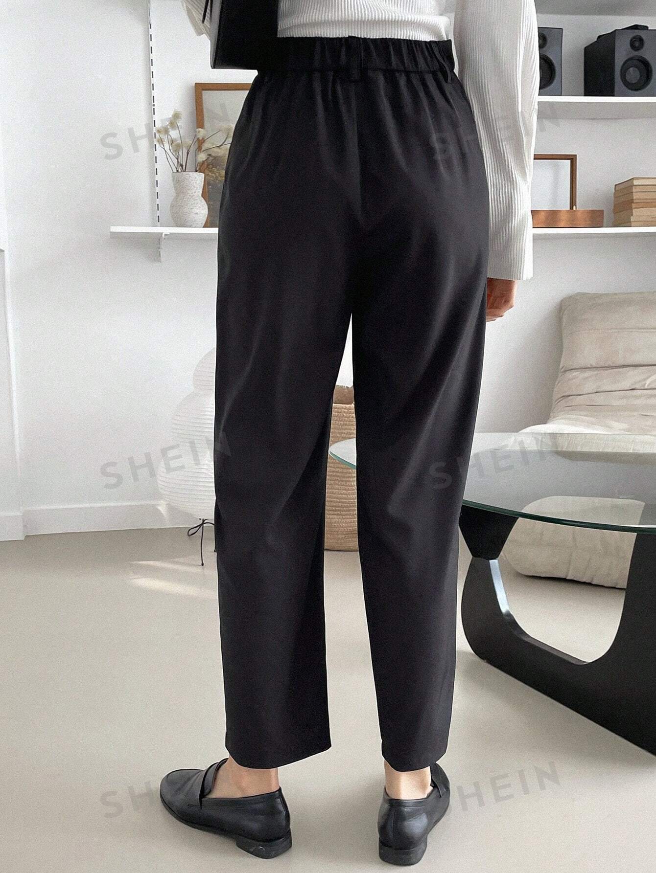 DAZY Solid Color Straight Leg Long Women'S Suit Trousers - Negative Apparel