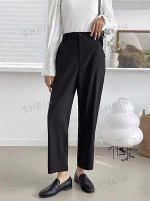 DAZY Solid Color Straight Leg Long Women'S Suit Trousers - Negative Apparel