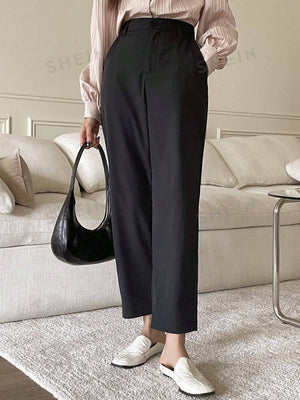 DAZY Solid Color Straight Suit Pants - Negative Apparel