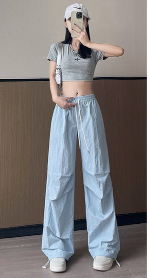Dopamine overalls women's pants women's summer American casual quick - drying pants straight wide - leg pants high - waisted sweatpants - Negative Apparel