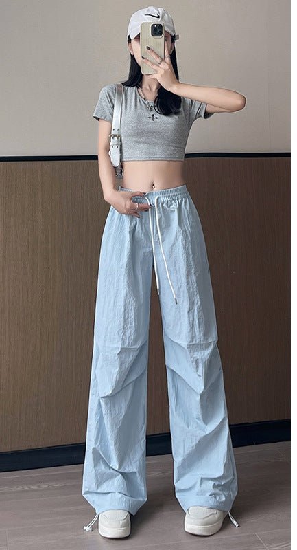 Dopamine overalls women's pants women's summer American casual quick - drying pants straight wide - leg pants high - waisted sweatpants - Negative Apparel
