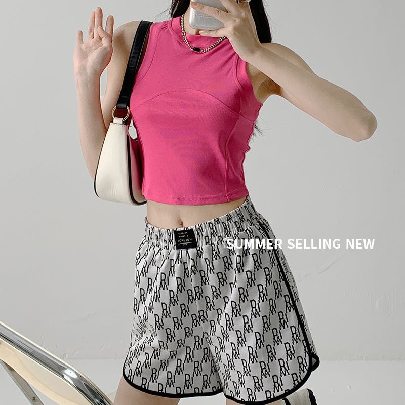 Dopamine Wear I - shaped Vest Women's Inner Short Splicing Design Sense External Wear Suspender Spice Girl Sleeveless Top Summer - Negative Apparel